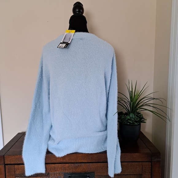 Bleu Gray Eyelash Sweater Women's Small Blue Solid Cozy Crewneck Top - Picture 3 of 13